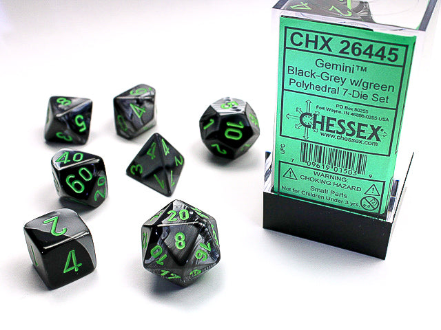 Chessex: Gemini 7-Die Set Black-Grey/Green
