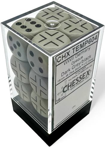 Chessex: WWII German Opaque Dark Grey/Black 12D6 16mm Dice
