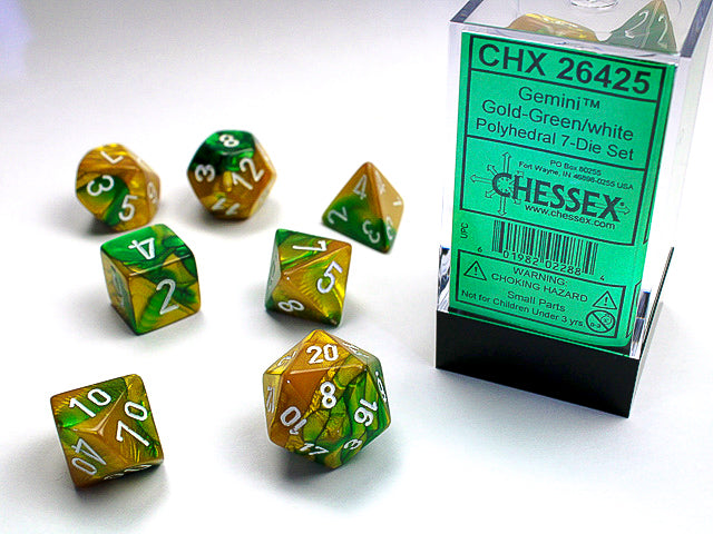 Chessex: Gemini 7-Die Set Gold-Green/White