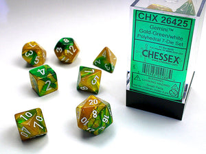 Chessex: Gemini 7-Die Set Gold-Green/White