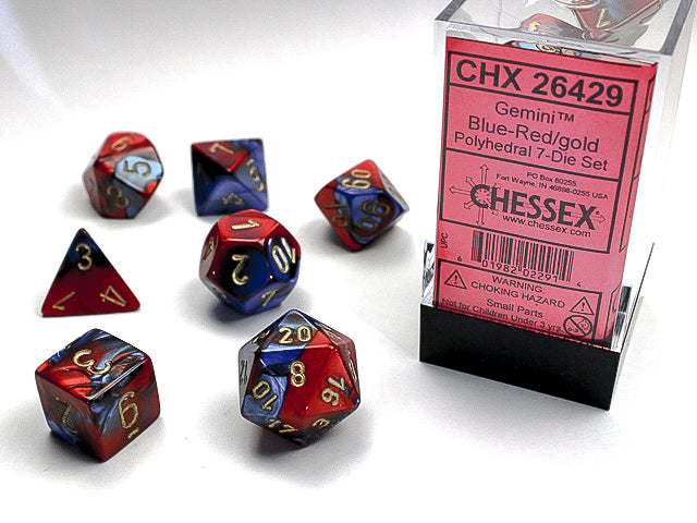 Chessex: Gemini 7-Die Set Blue-Red/Gold